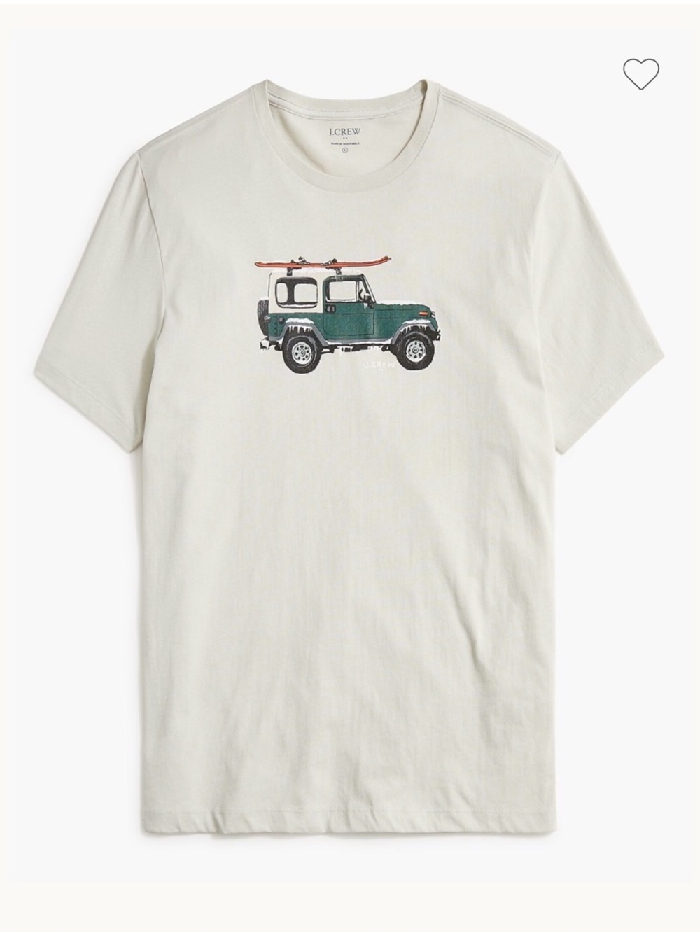 J. Crew Men's Light Grey  Graphic Tee with Green Ski Truck, jeep sz XL​